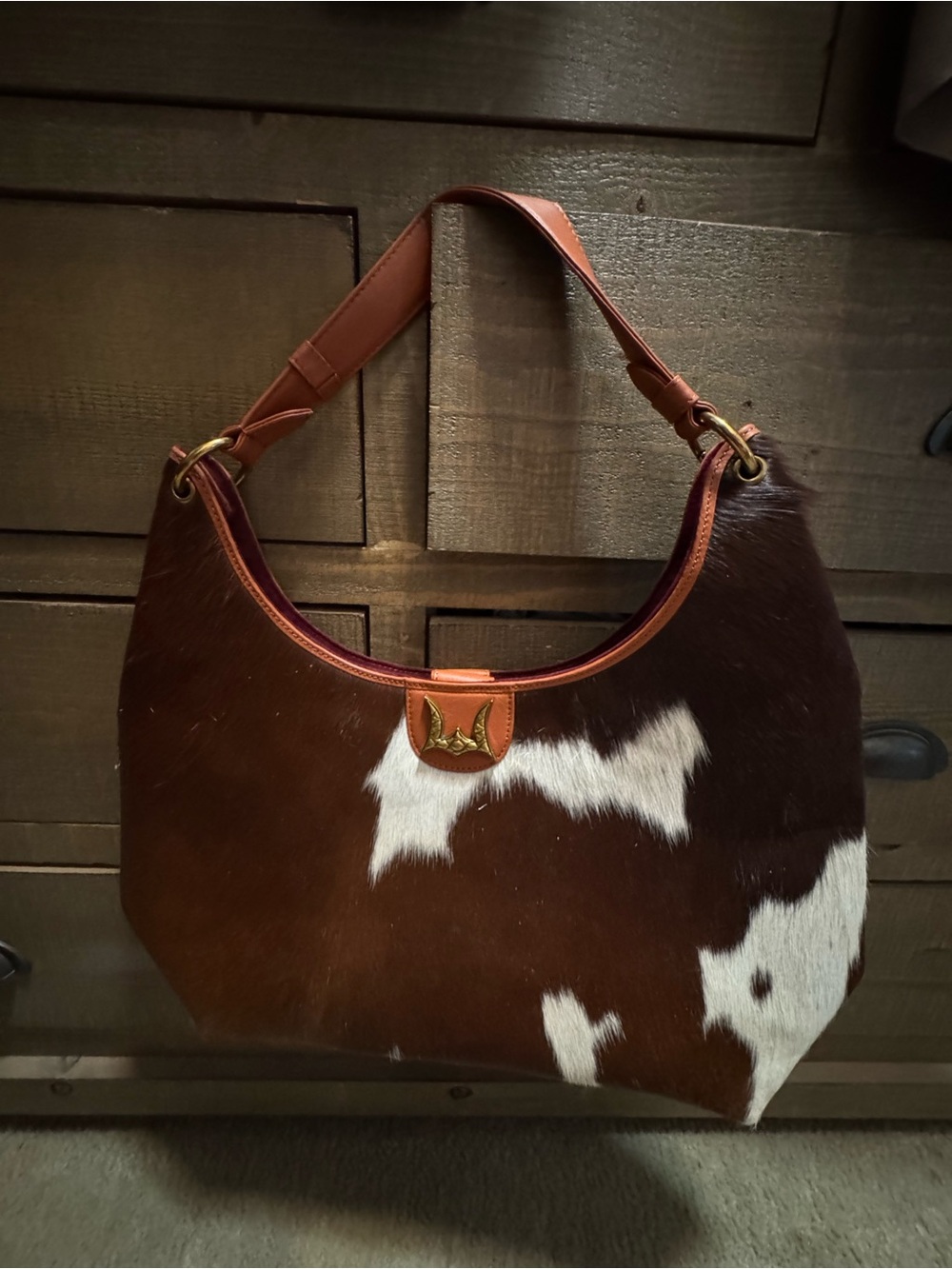 Loyal West Large Shoulder Tote cowhide brown and white